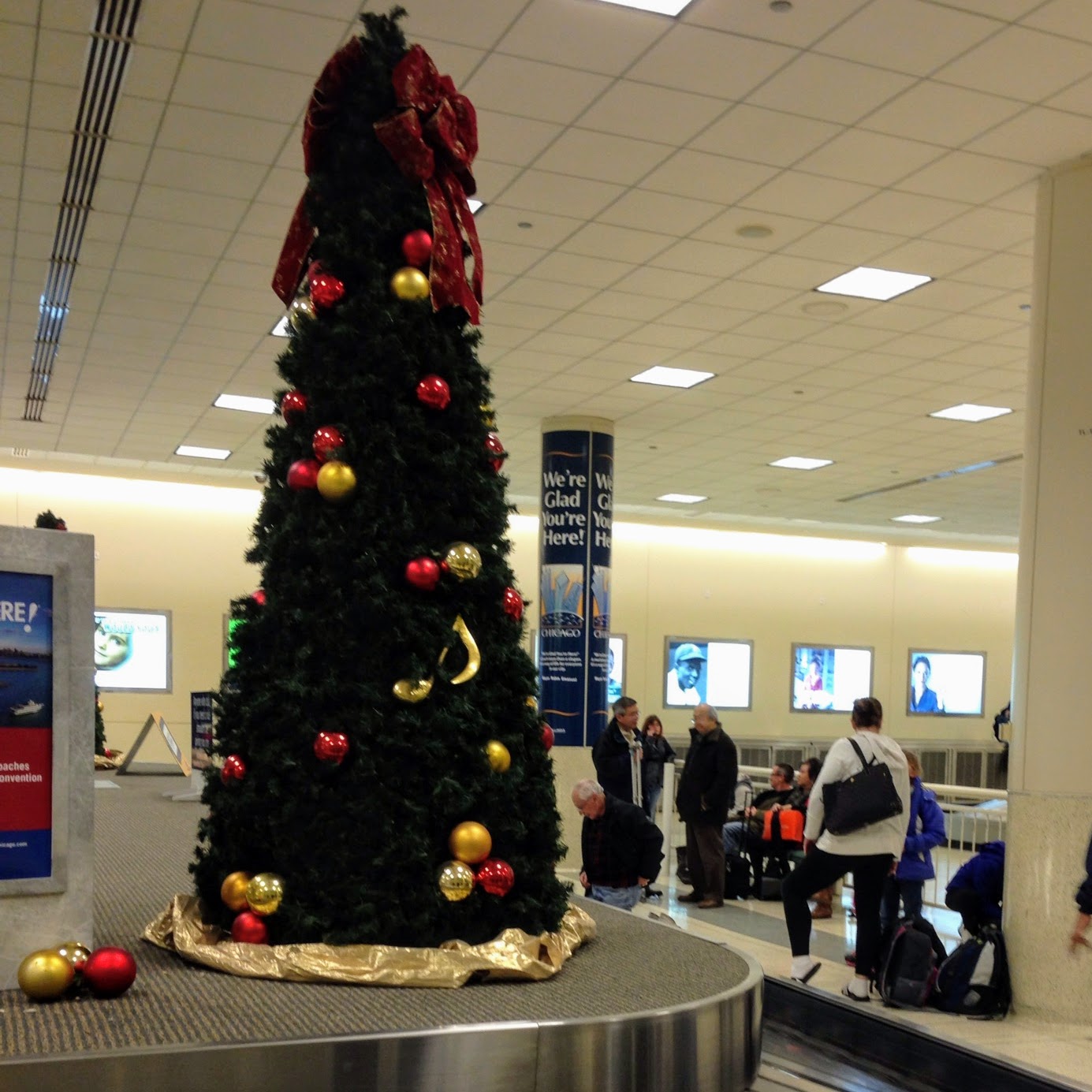 Christmas tree on baggage carousel